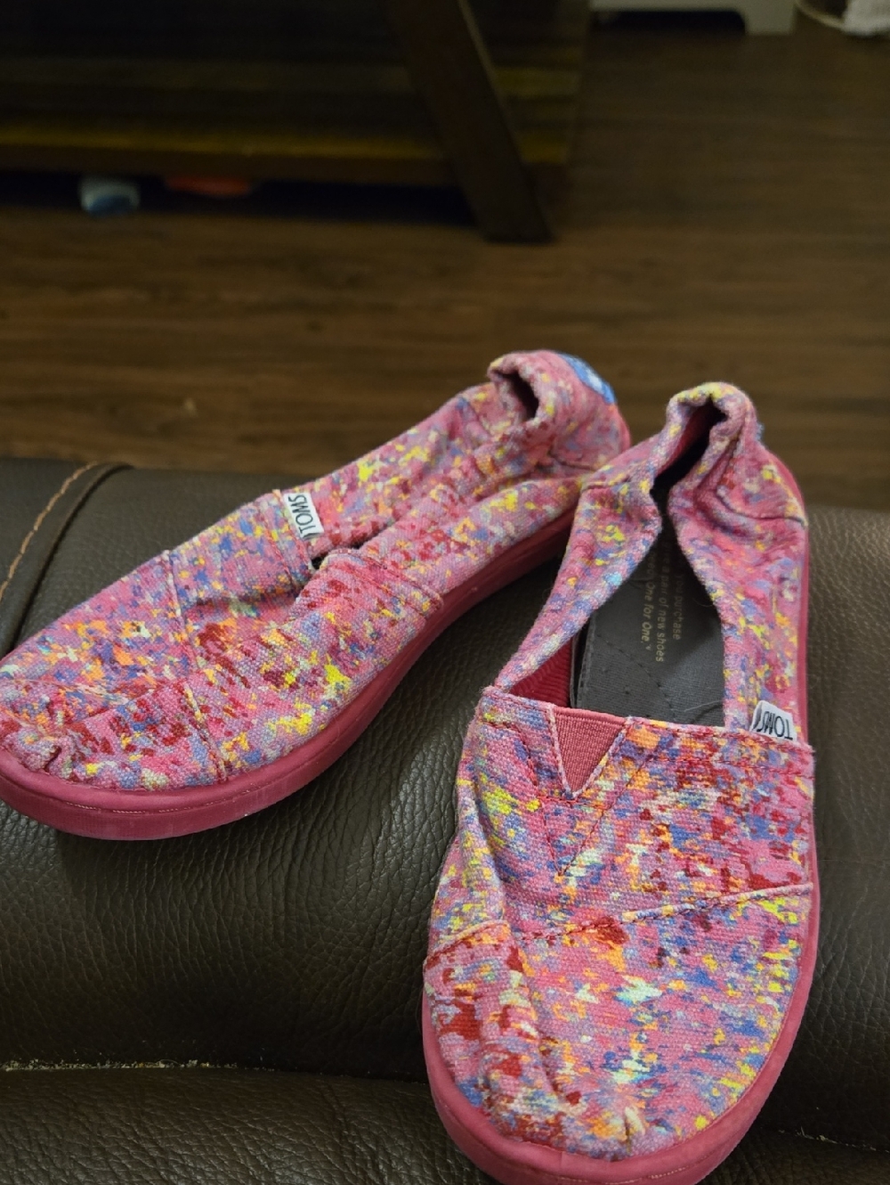 TOMS Pink Multicolor Splatter Slip-Ons